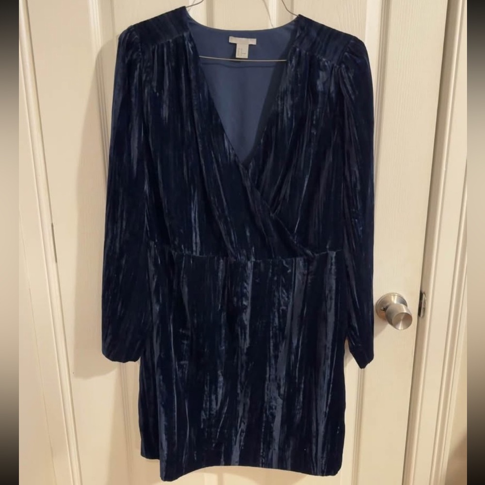 H&M navy velvet dress